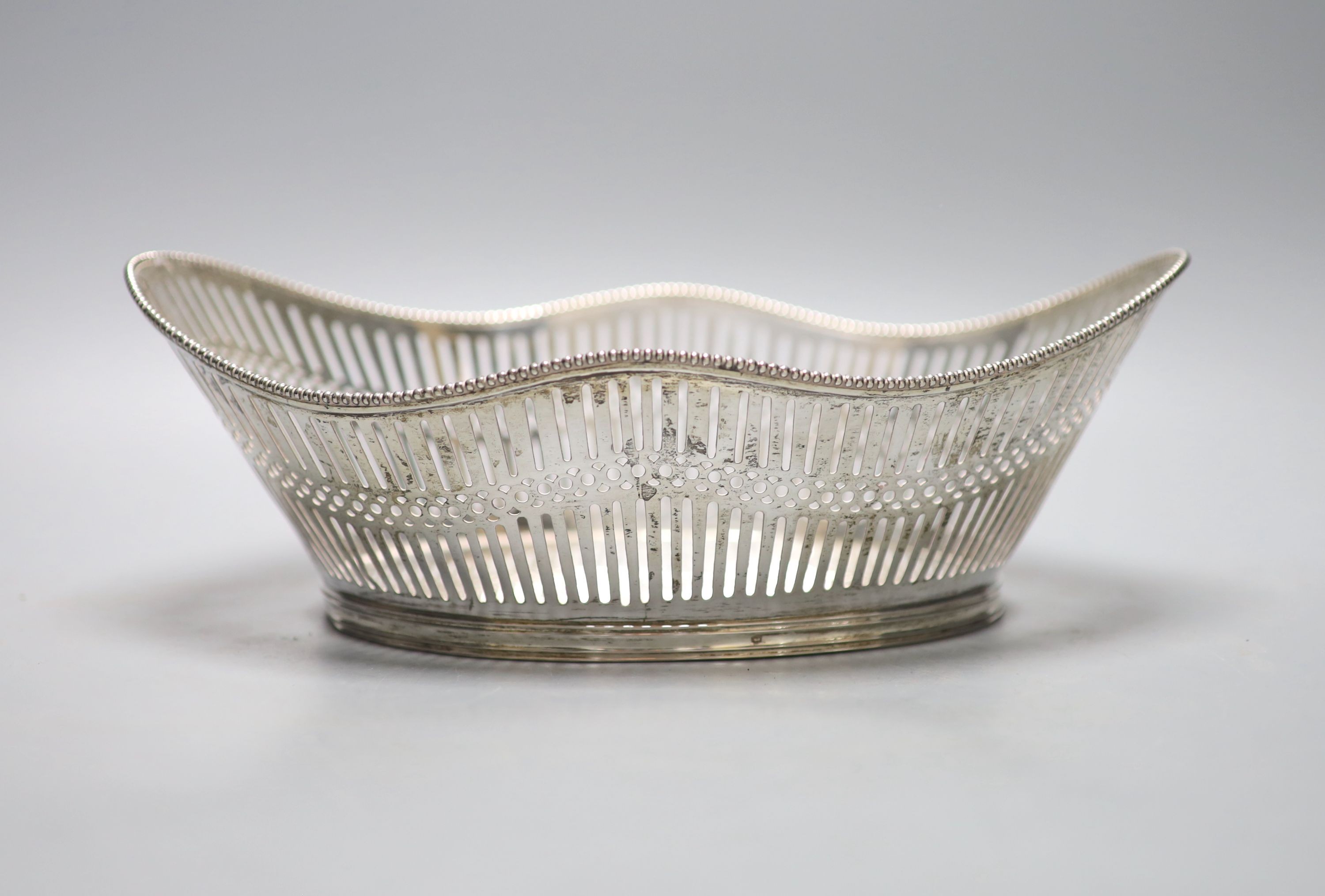 A Dutch pieced white metal oval bowl, 29.2cm, 15.5oz.